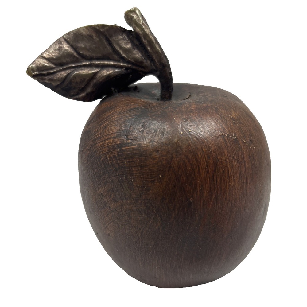 Vtg MCM Wooden Carved Apple With Metal Stem 4.25"‎ Fruit MCM